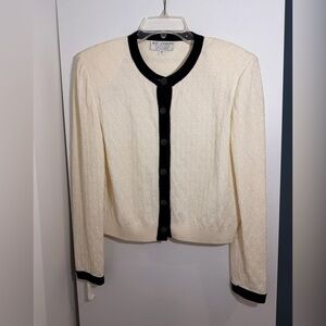 ST John Evening Cream Black Santana Paillette Cardigan Size 6